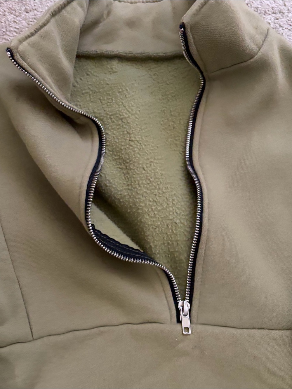Lightweight Olive Green Quarter-Zip Shirt Jacket for Women